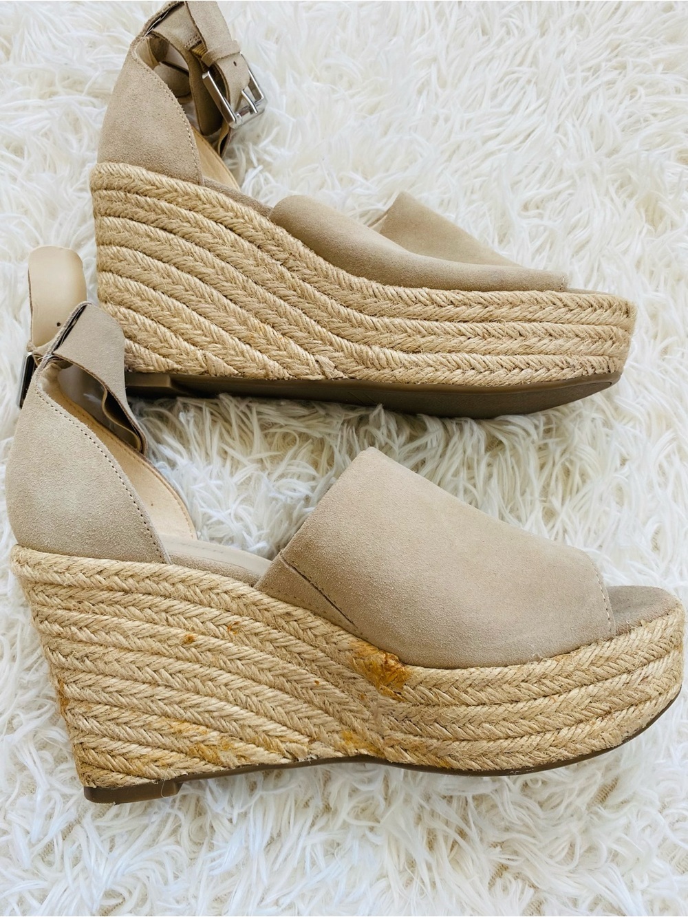 Marc Fisher Beige Suede Espadrille Platform Wedge Sandals Size 8M - Picture 5 of 15